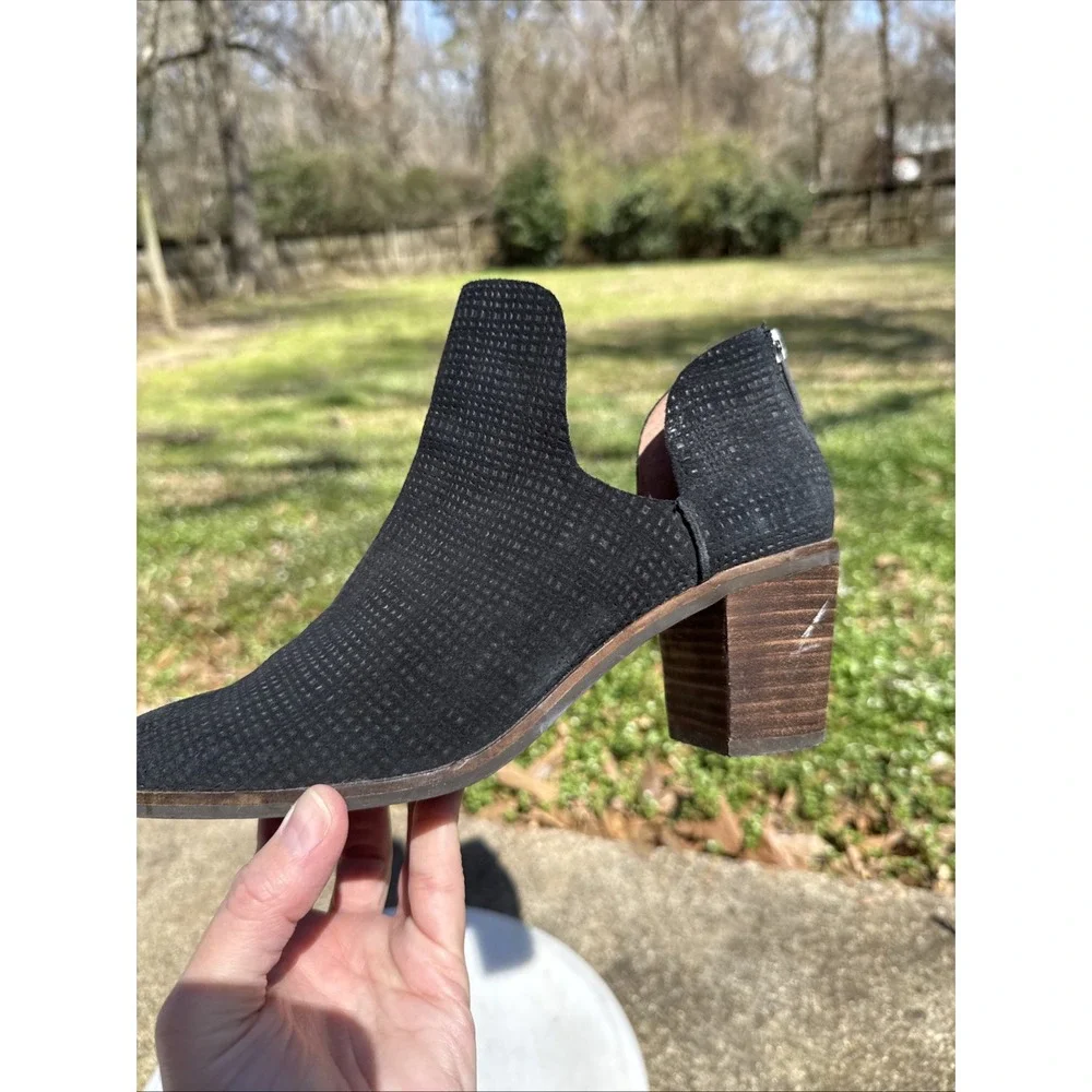 Women's Lucky Brand Leather Bootie Black Size 8.5 Zip Back Suede Cutout Ankle‎